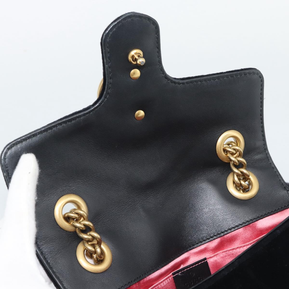 GUCCI GG Marmont Chain Shoulder Bag Velor Black Gold 446744 Auth 194944V