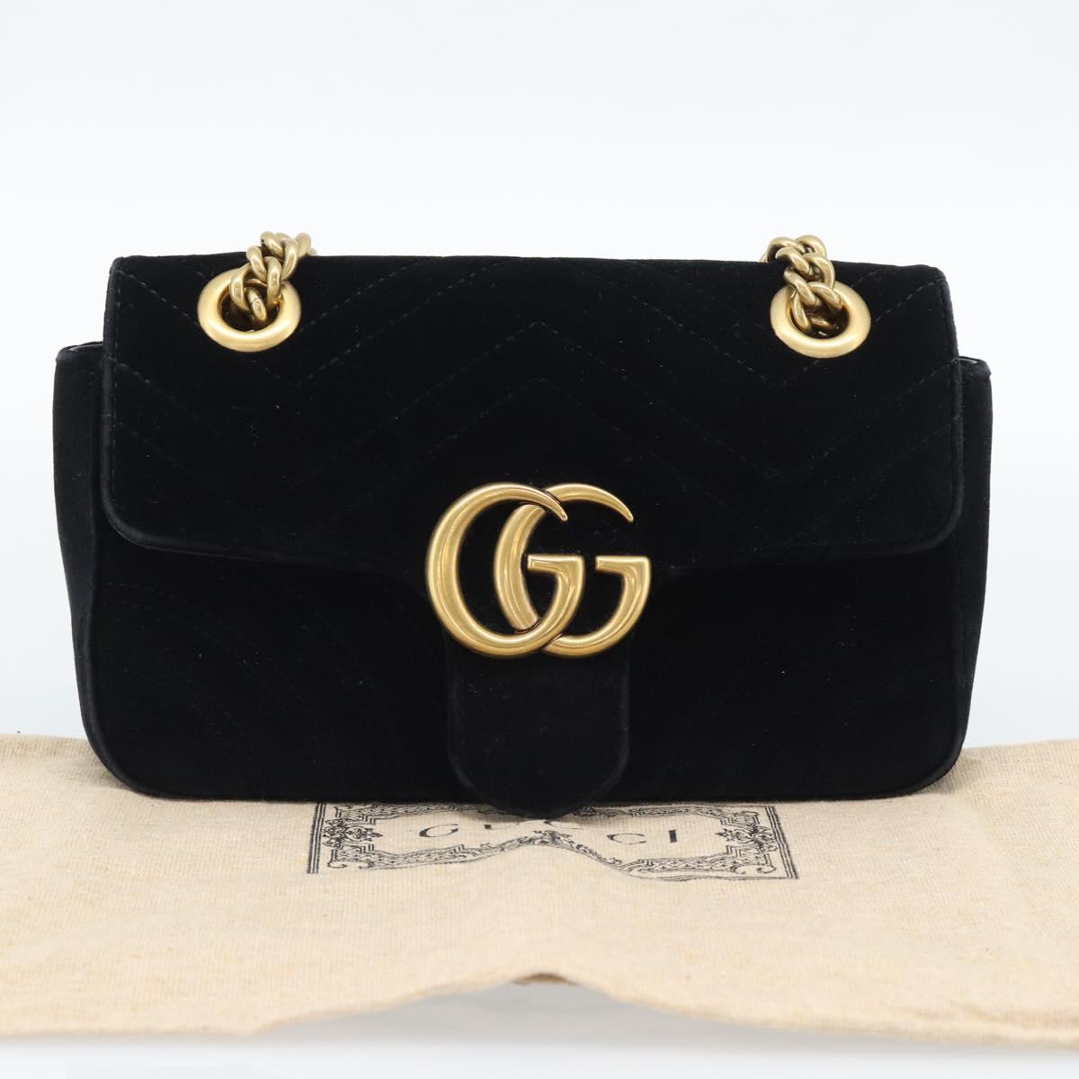 GUCCI GG Marmont Chain Shoulder Bag Velor Black Gold 446744 Auth 194944V