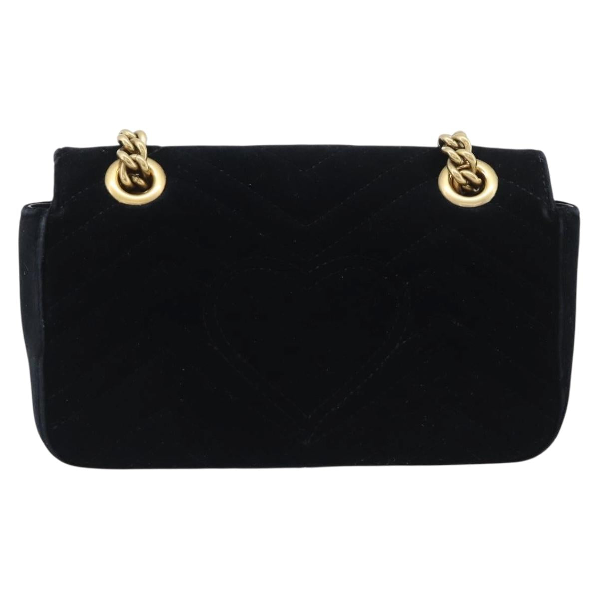 GUCCI GG Marmont Chain Shoulder Bag Velor Black Gold 446744 Auth 194944V