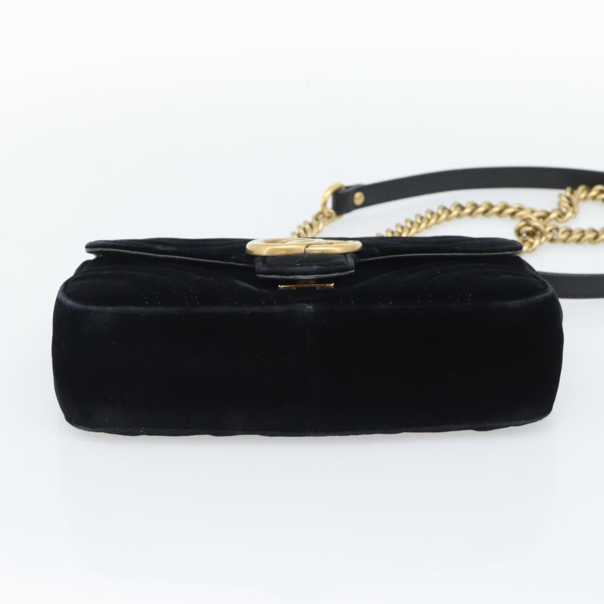 GUCCI GG Marmont Chain Shoulder Bag Velor Black Gold 446744 Auth 194944V