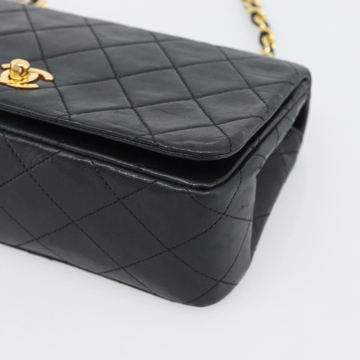 CHANEL Matelasse Chain Shoulder Bag Lamb Skin Black Gold CC Auth 194950V