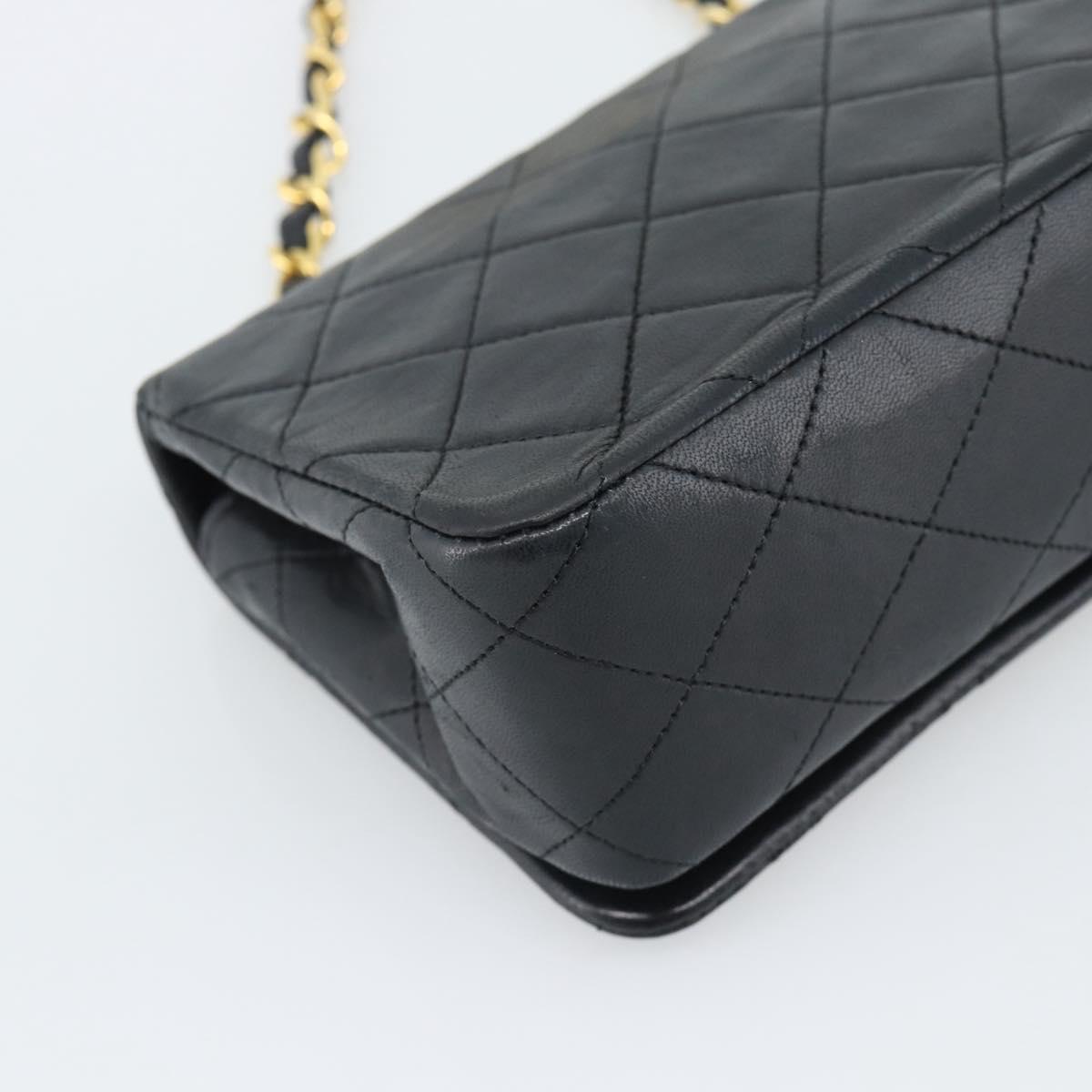 CHANEL Matelasse Chain Shoulder Bag Lamb Skin Black Gold CC Auth 194950V