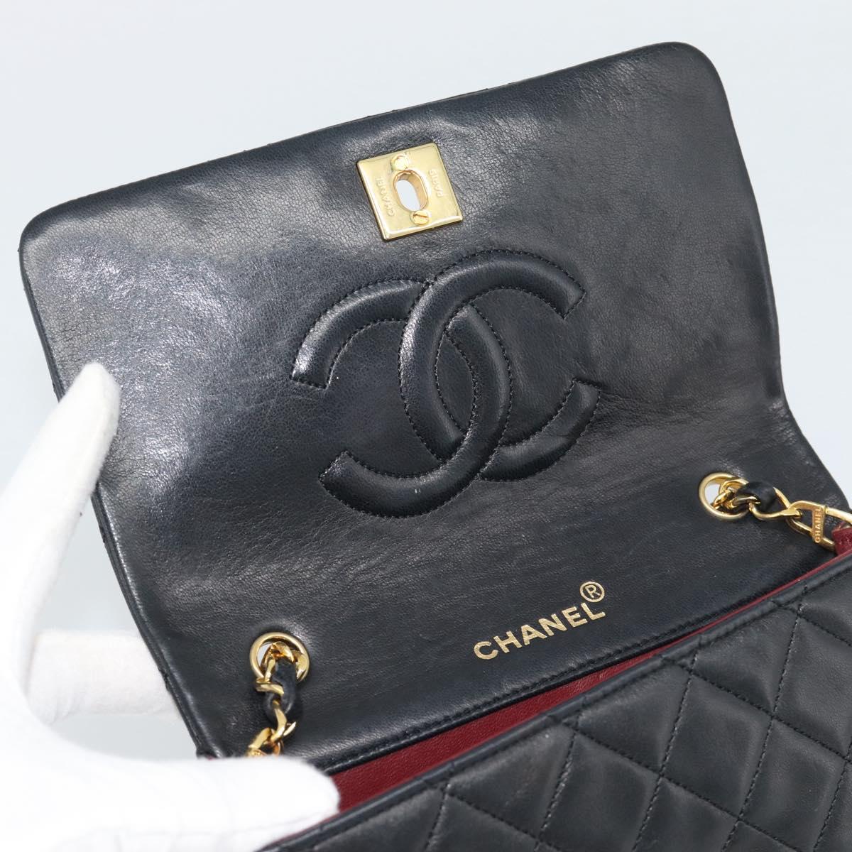 CHANEL Matelasse Chain Shoulder Bag Lamb Skin Black Gold CC Auth 194950V