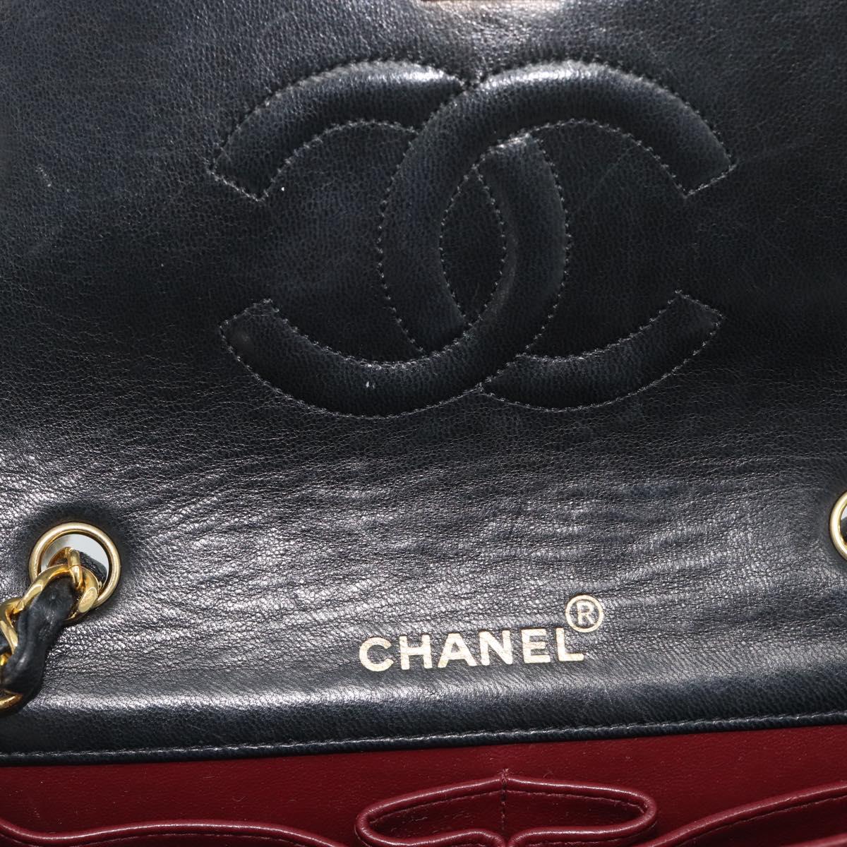 CHANEL Matelasse Chain Shoulder Bag Lamb Skin Black Gold CC Auth 194950V