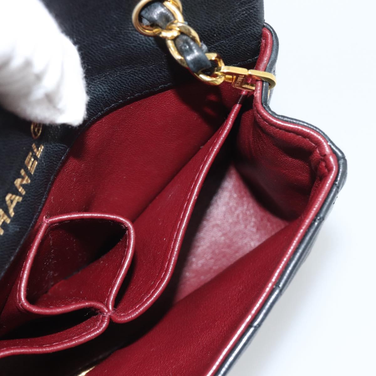 CHANEL Matelasse Chain Shoulder Bag Lamb Skin Black Gold CC Auth 194950V