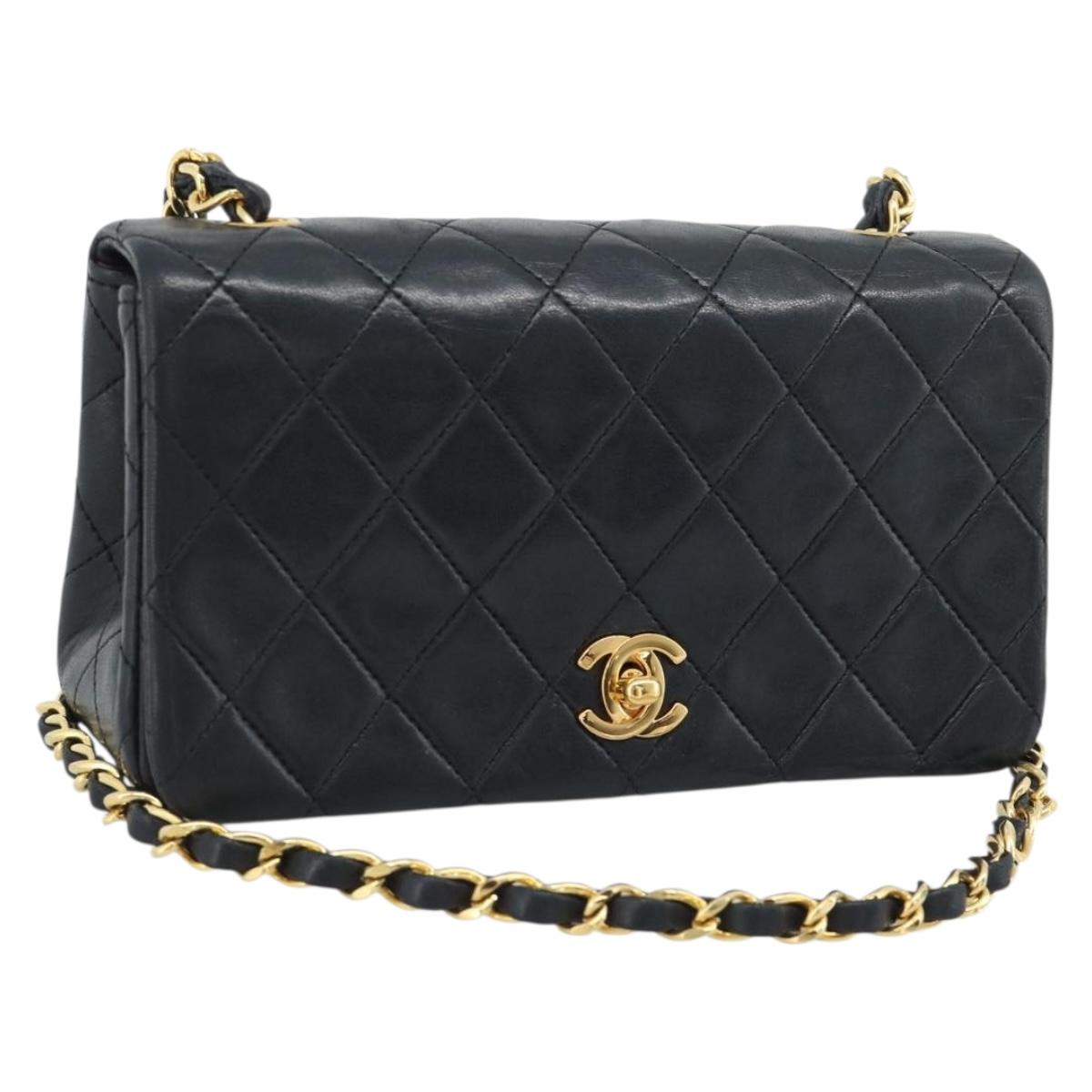 CHANEL Matelasse Chain Shoulder Bag Lamb Skin Black Gold CC Auth 194950V