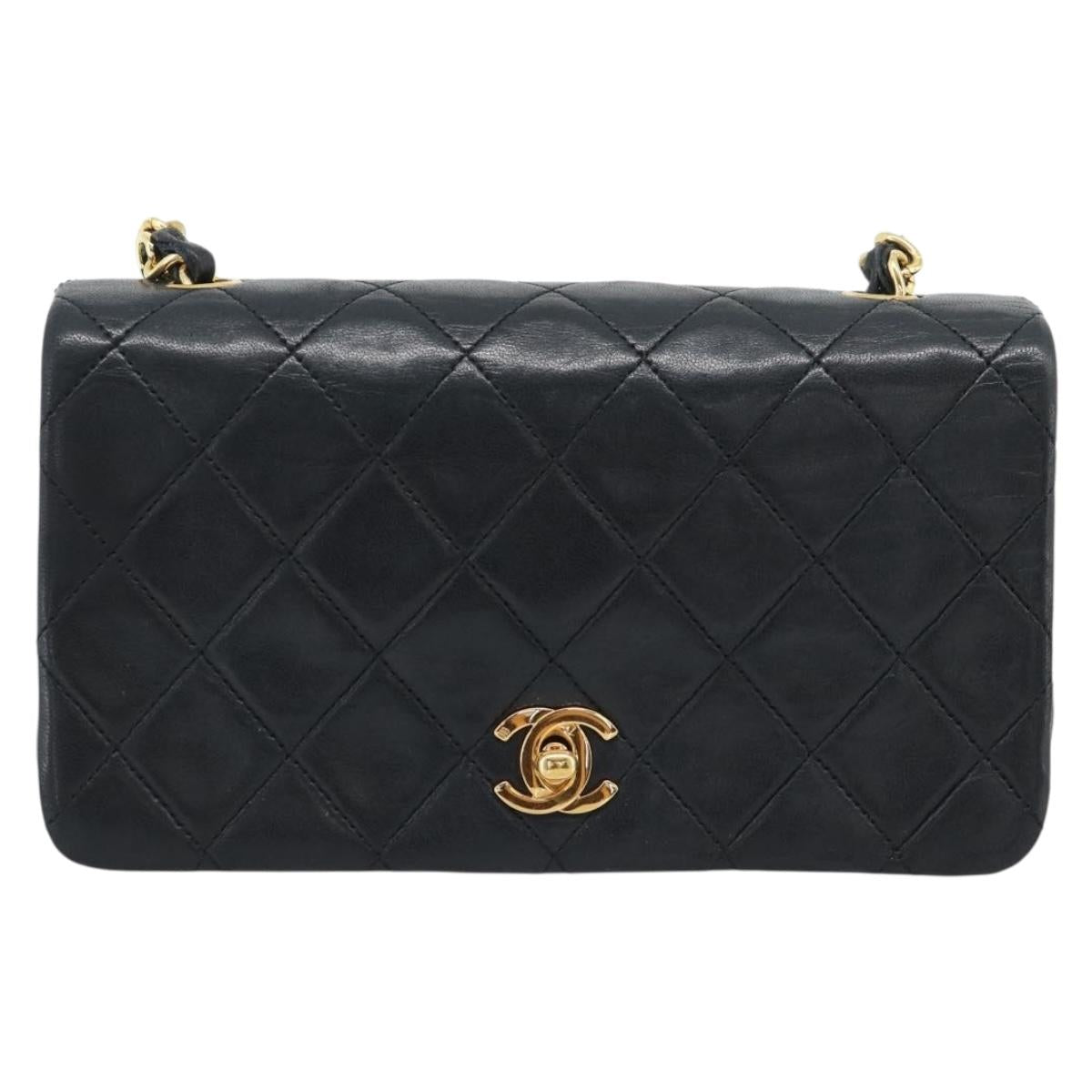 CHANEL Matelasse Chain Shoulder Bag Lamb Skin Black Gold CC Auth 194950V