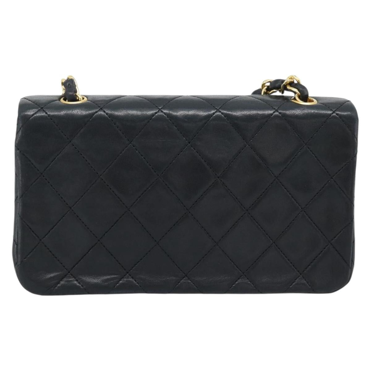 CHANEL Matelasse Chain Shoulder Bag Lamb Skin Black Gold CC Auth 194950V