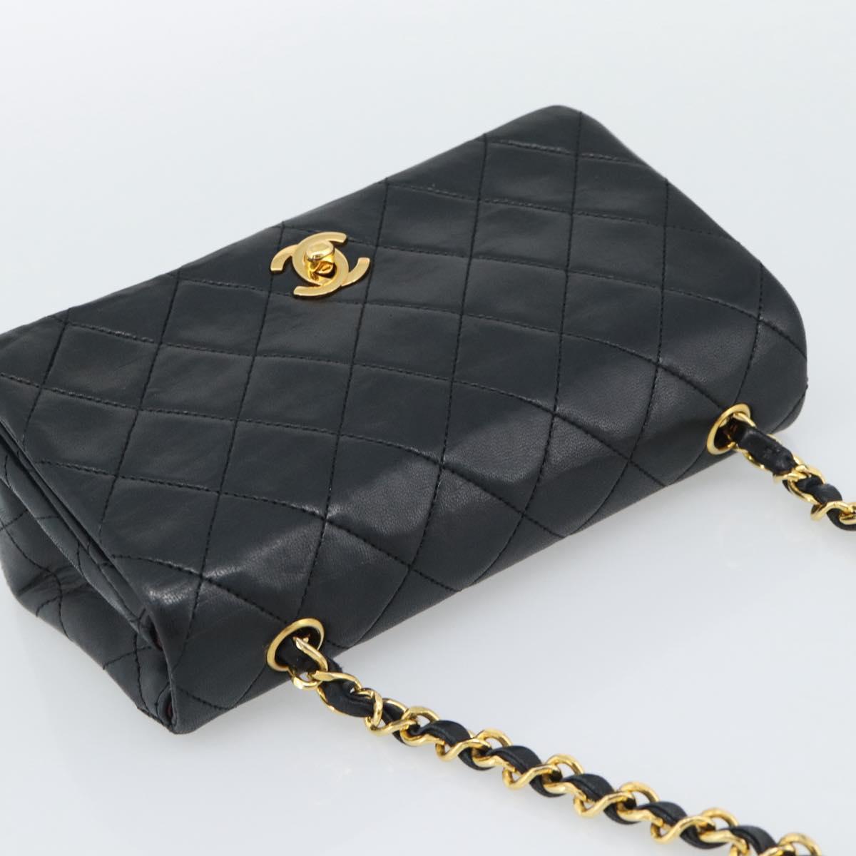 CHANEL Matelasse Chain Shoulder Bag Lamb Skin Black Gold CC Auth 194950V
