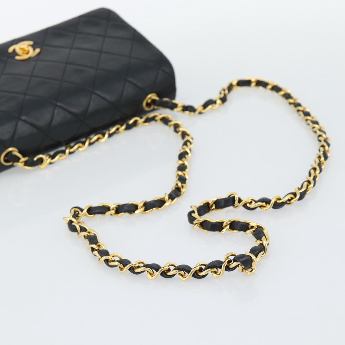CHANEL Matelasse Chain Shoulder Bag Lamb Skin Black Gold CC Auth 194950V