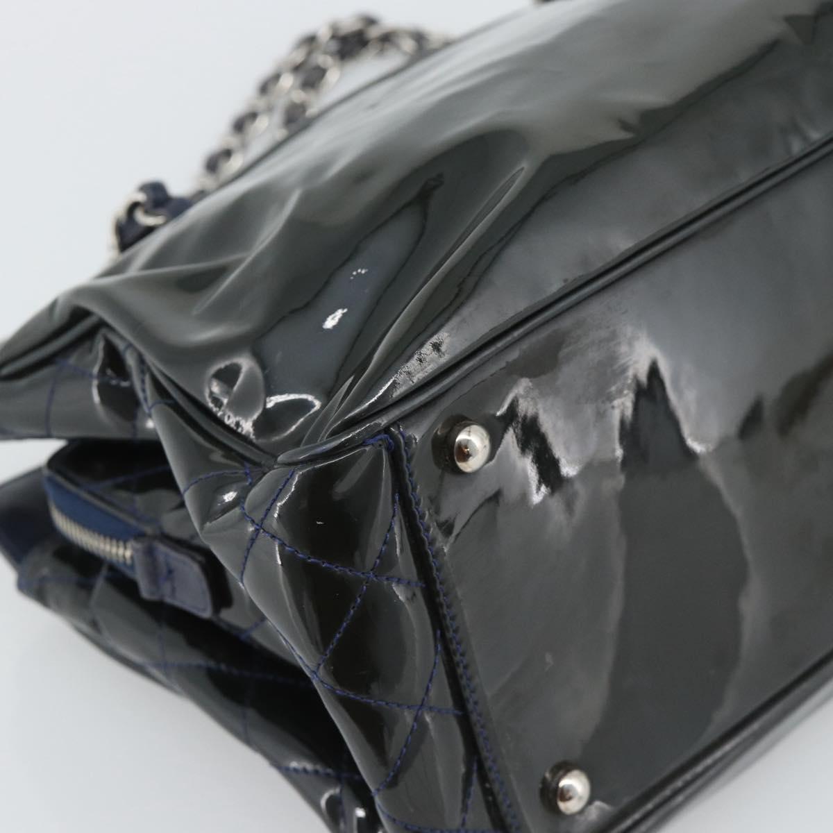 CHANEL Lip Stick Chain Tote Bag Patent Leather Black Silver CC Auth 194954