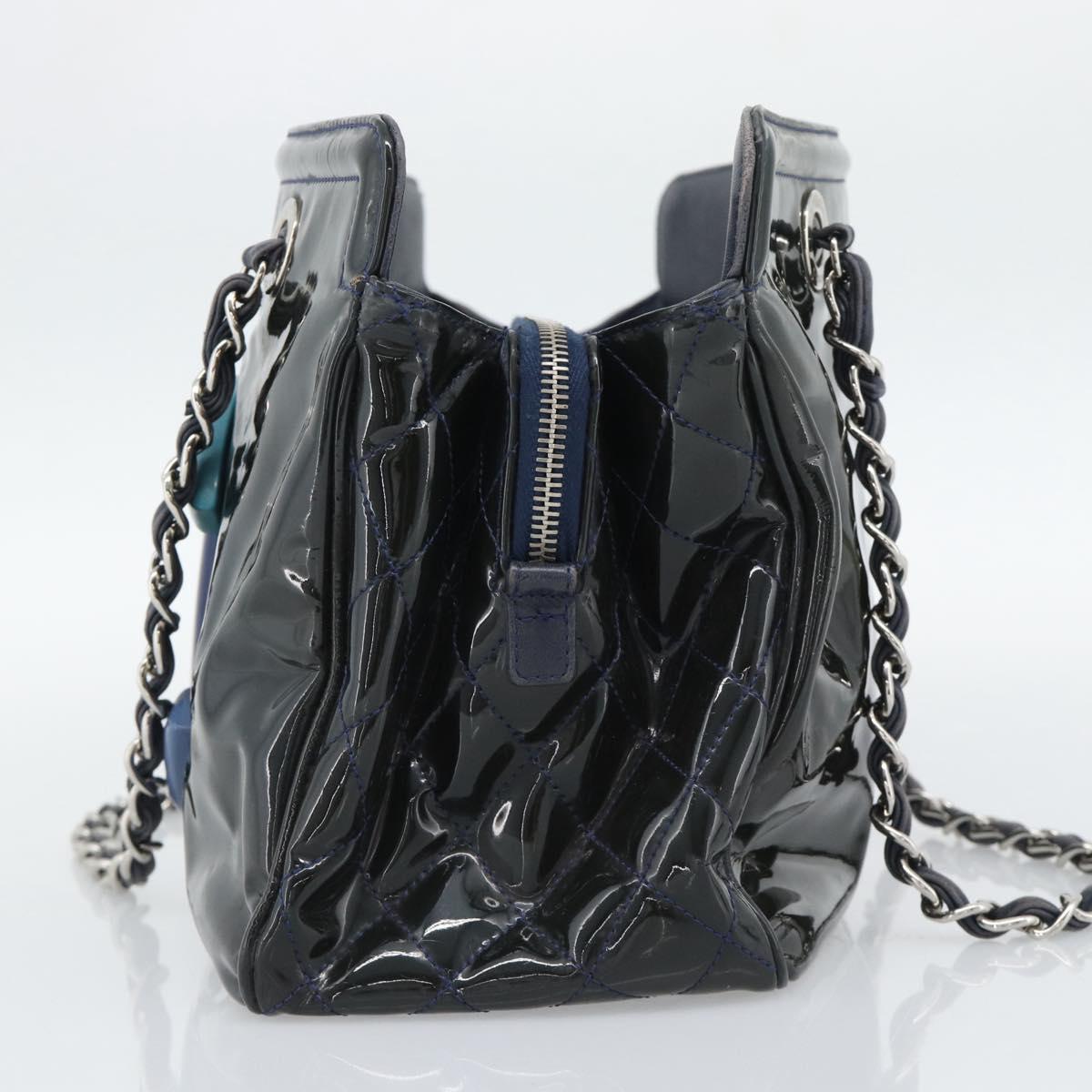 CHANEL Lip Stick Chain Tote Bag Patent Leather Black Silver CC Auth 194954