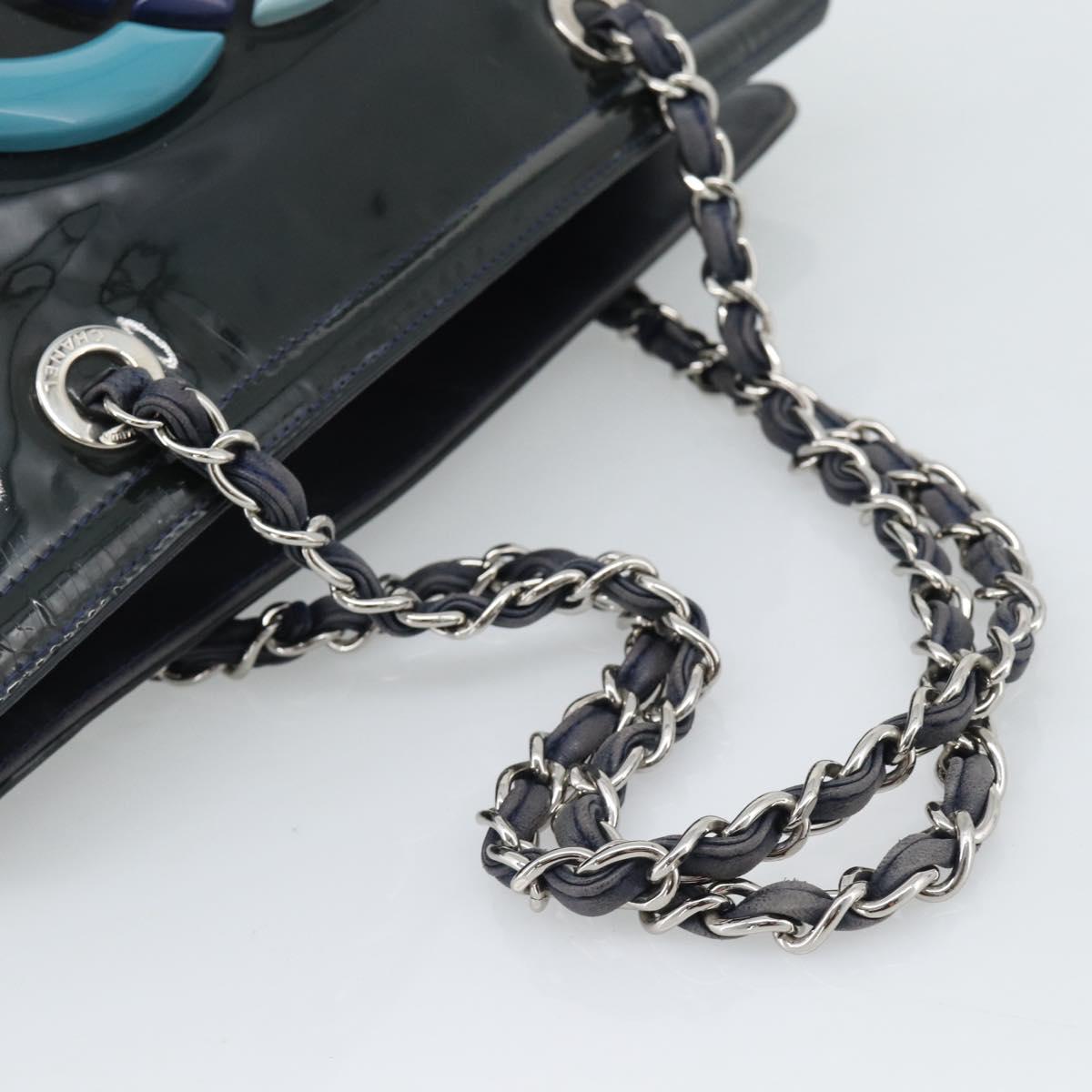 CHANEL Lip Stick Chain Tote Bag Patent Leather Black Silver CC Auth 194954