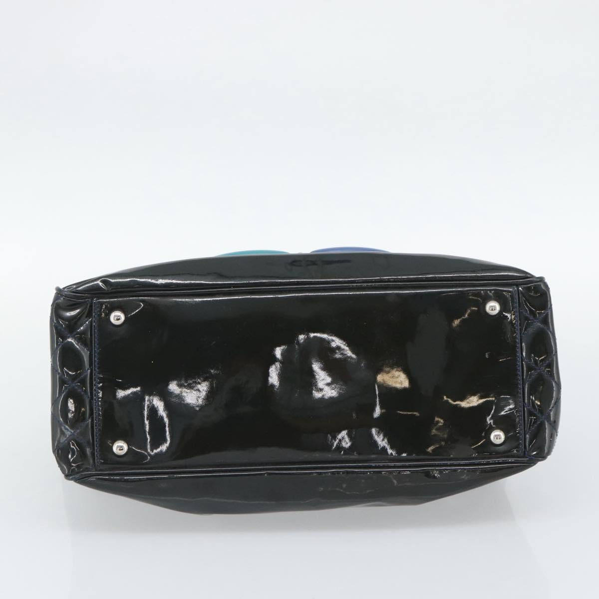 CHANEL Lip Stick Chain Tote Bag Patent Leather Black Silver CC Auth 194954