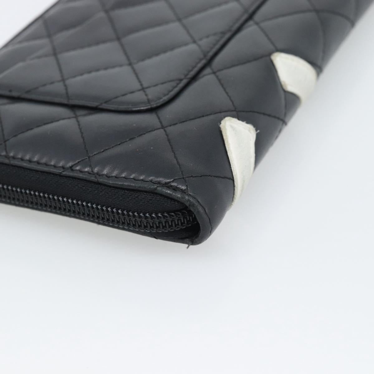 CHANEL Matelasse Cambon Line Long Wallet Leather Black Silver CC Auth 194957