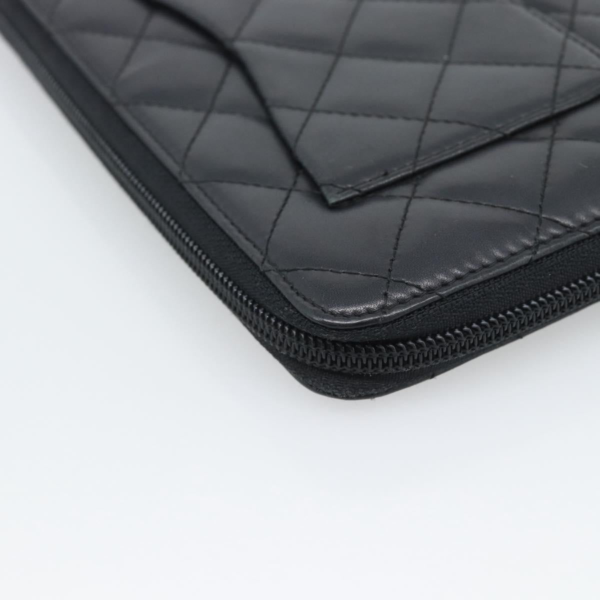 CHANEL Matelasse Cambon Line Long Wallet Leather Black Silver CC Auth 194957