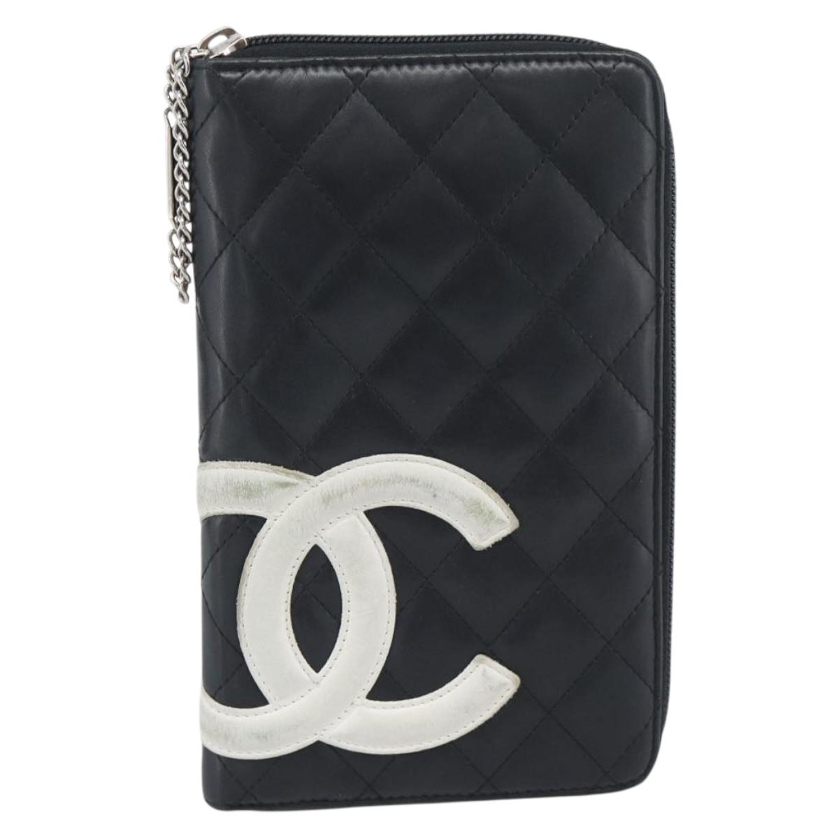 CHANEL Matelasse Cambon Line Long Wallet Leather Black Silver CC Auth 194957