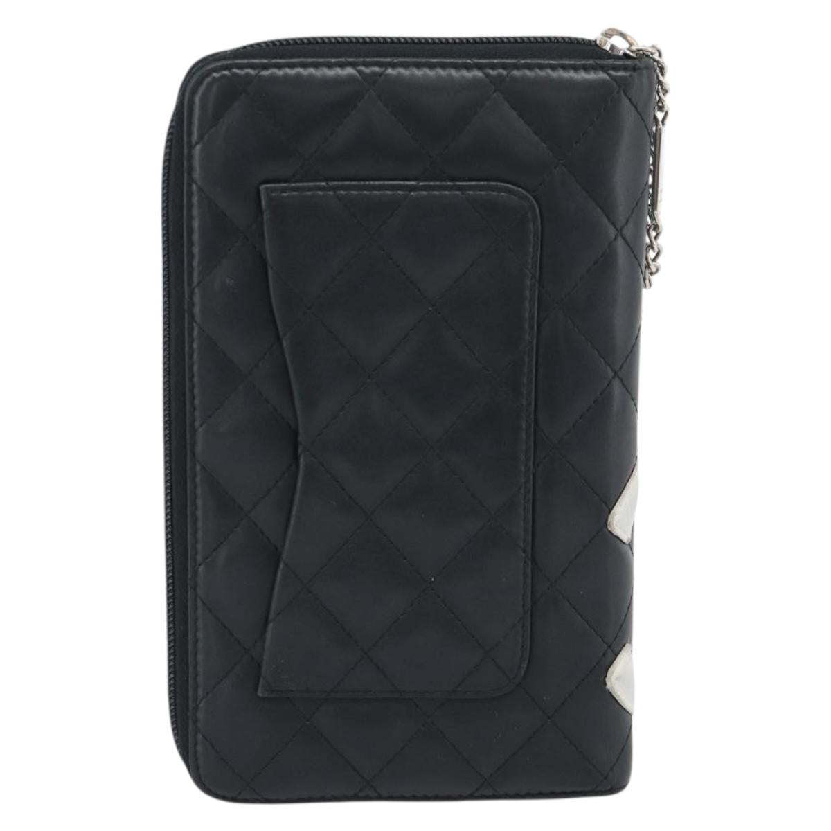 CHANEL Matelasse Cambon Line Long Wallet Leather Black Silver CC Auth 194957
