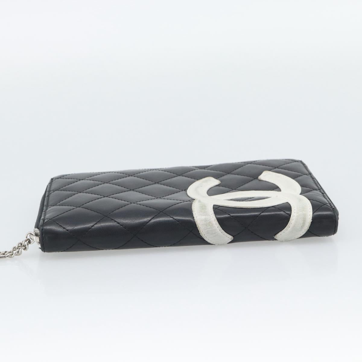 CHANEL Matelasse Cambon Line Long Wallet Leather Black Silver CC Auth 194957
