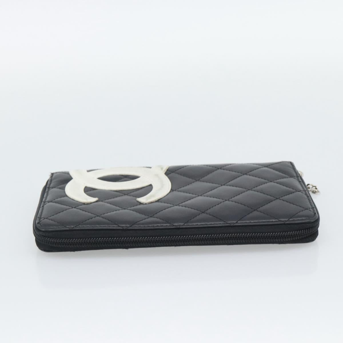 CHANEL Matelasse Cambon Line Long Wallet Leather Black Silver CC Auth 194957