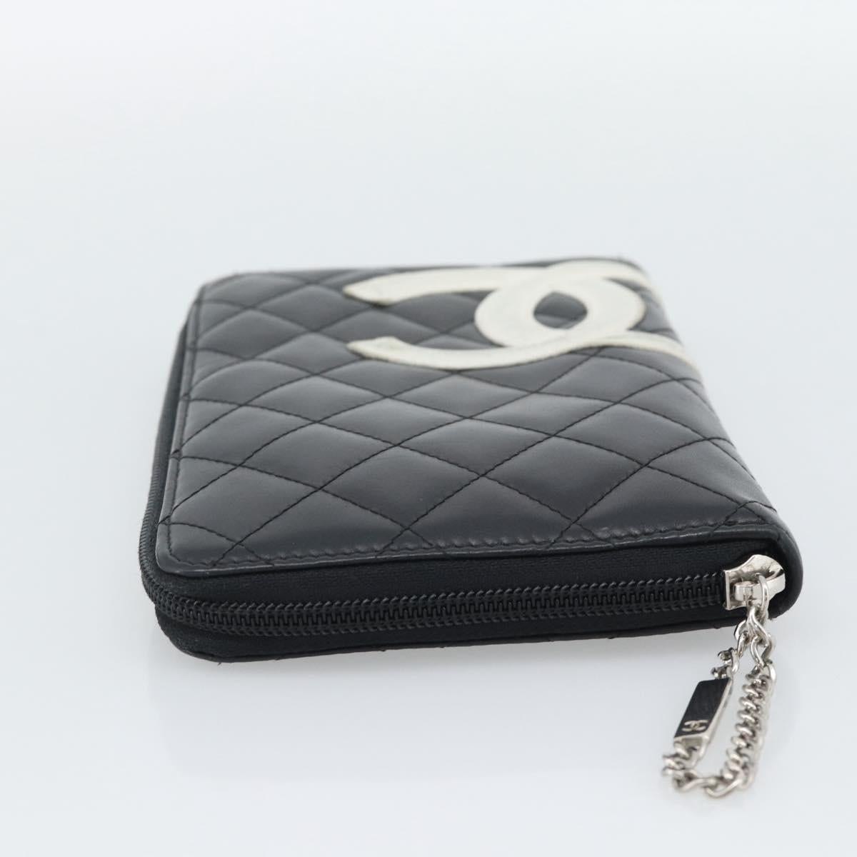 CHANEL Matelasse Cambon Line Long Wallet Leather Black Silver CC Auth 194957