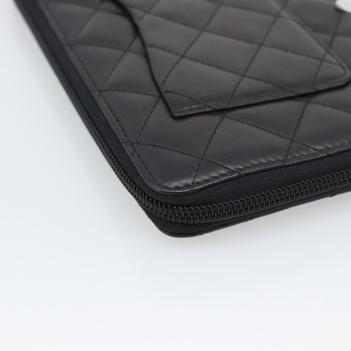 CHANEL Matelasse Cambon Line Long Wallet Leather Black Silver CC Auth 194958M