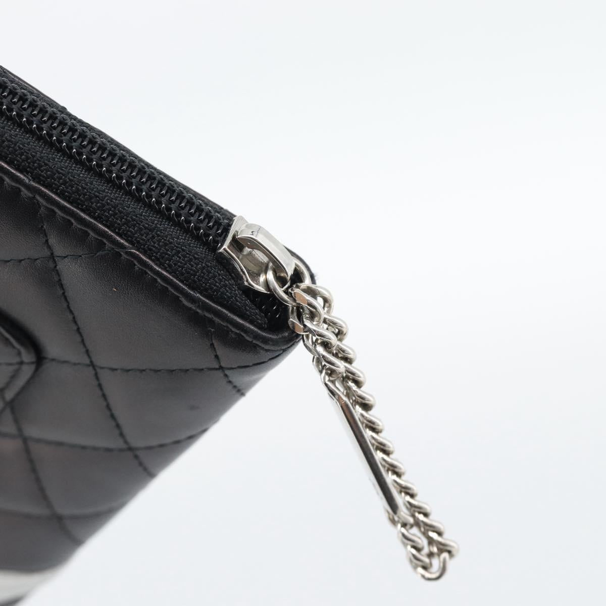 CHANEL Matelasse Cambon Line Long Wallet Leather Black Silver CC Auth 194958M