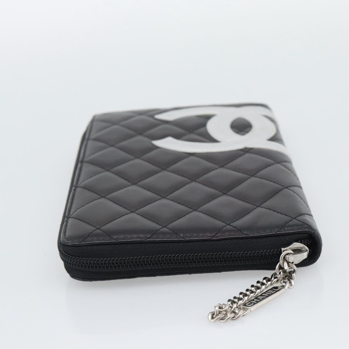 CHANEL Matelasse Cambon Line Long Wallet Leather Black Silver CC Auth 194958M