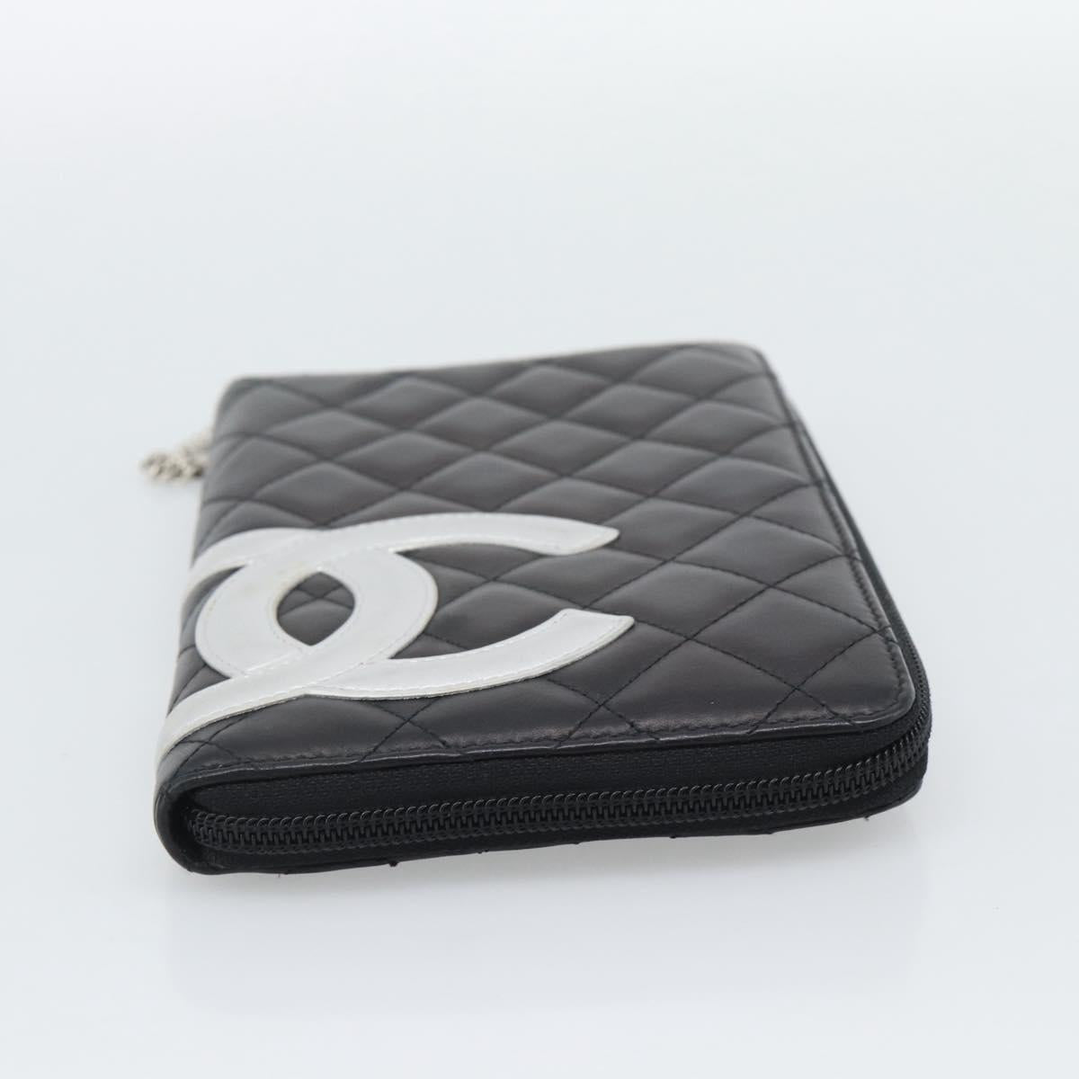 CHANEL Matelasse Cambon Line Long Wallet Leather Black Silver CC Auth 194958M
