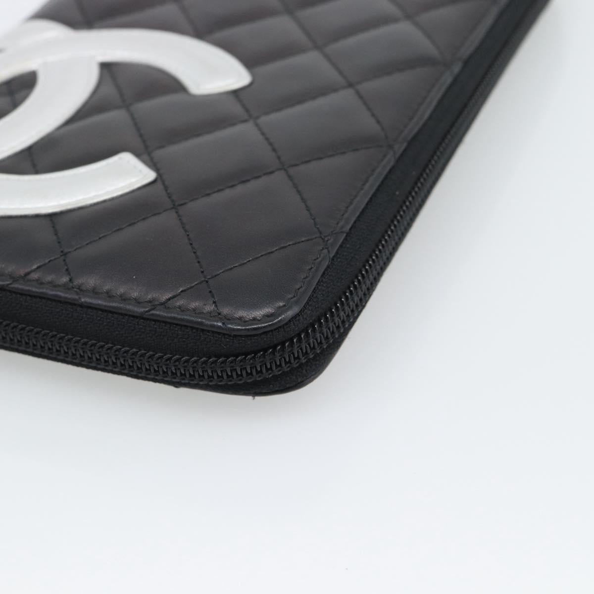 CHANEL Matelasse Cambon Line Long Wallet Leather Black Silver CC Auth 194958M