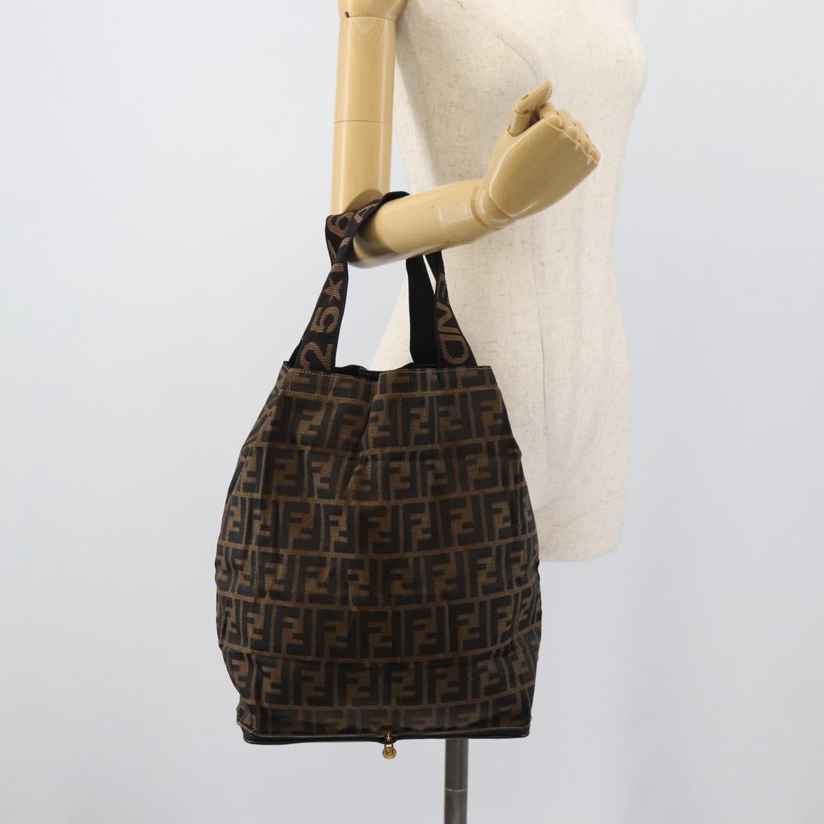 FENDI Zucca Canvas Hand Bag Black Brown Auth 194961A