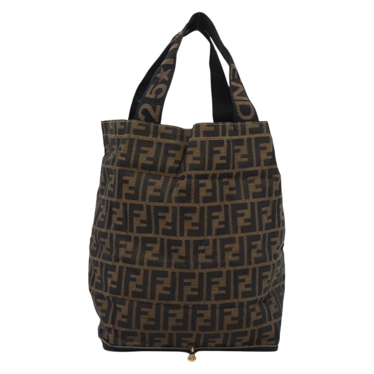 FENDI Zucca Canvas Hand Bag Black Brown Auth 194961A