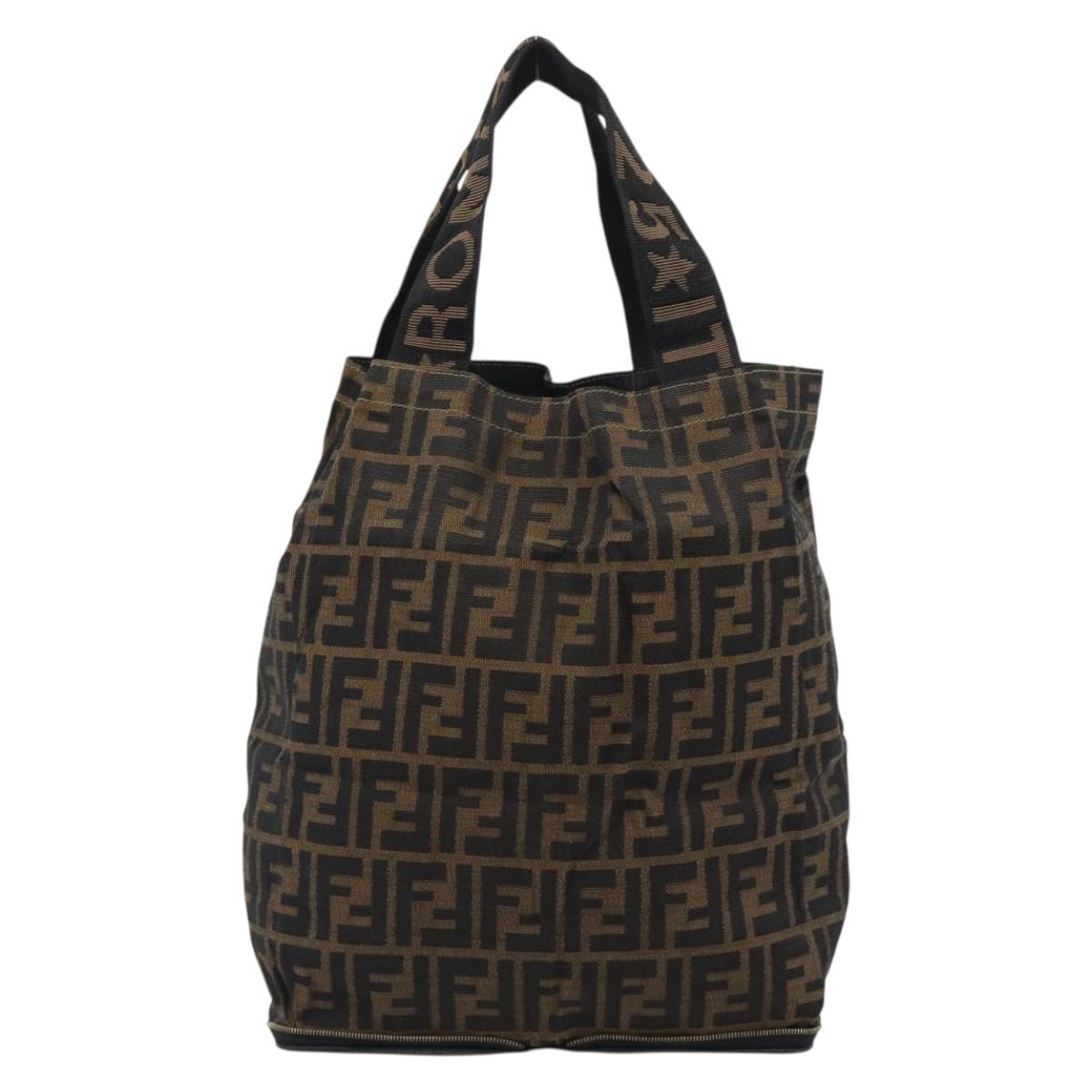 FENDI Zucca Canvas Hand Bag Black Brown Auth 194961A