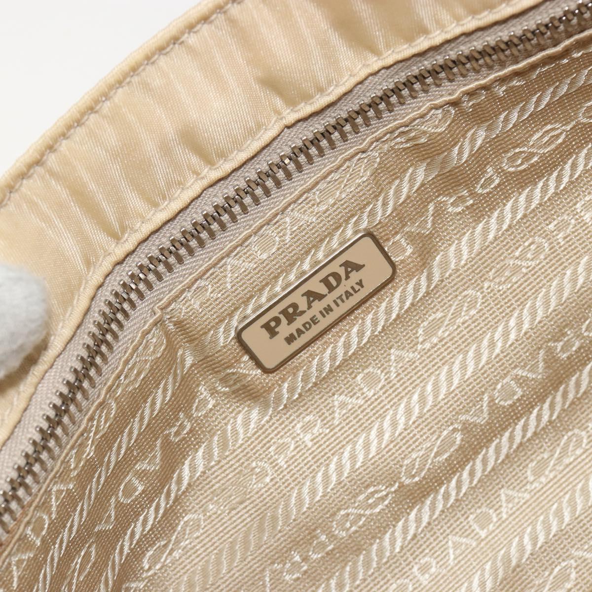 PRADA Shoulder Bag Nylon Beige Silver Auth 194981A