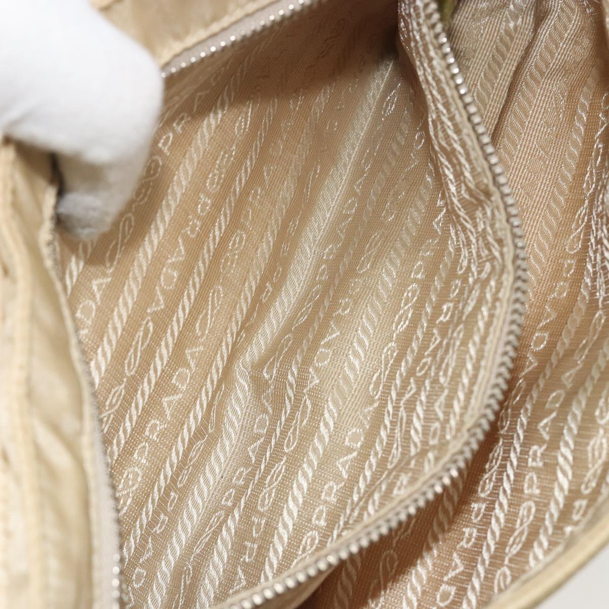 PRADA Shoulder Bag Nylon Beige Silver Auth 194981A