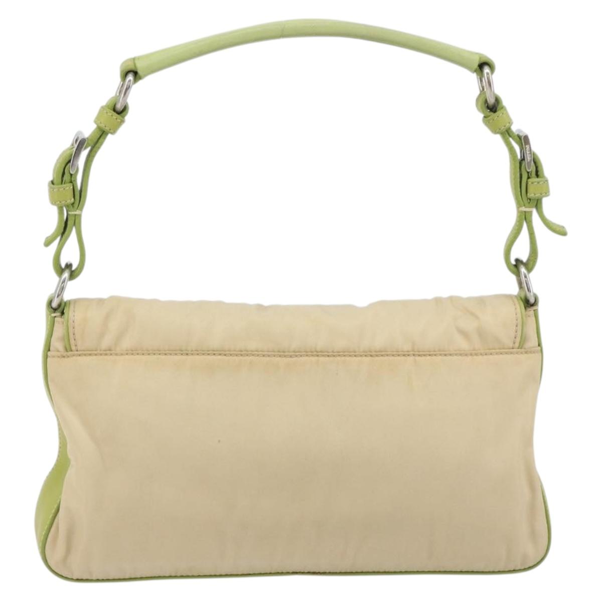 PRADA Shoulder Bag Nylon Beige Silver Auth 194981A