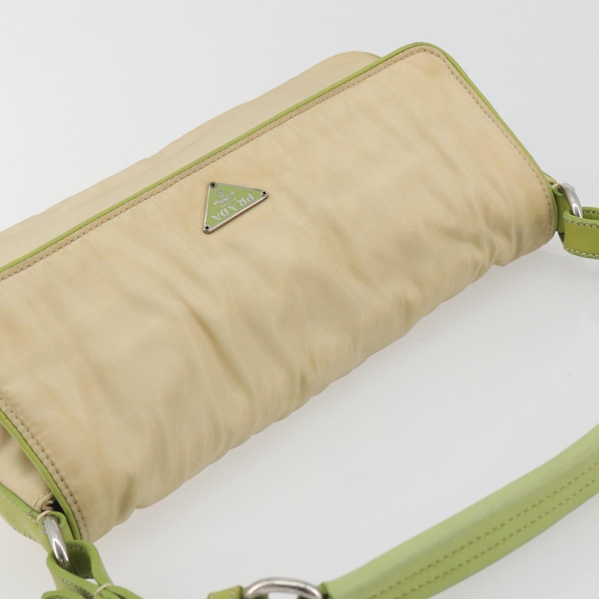 PRADA Shoulder Bag Nylon Beige Silver Auth 194981A
