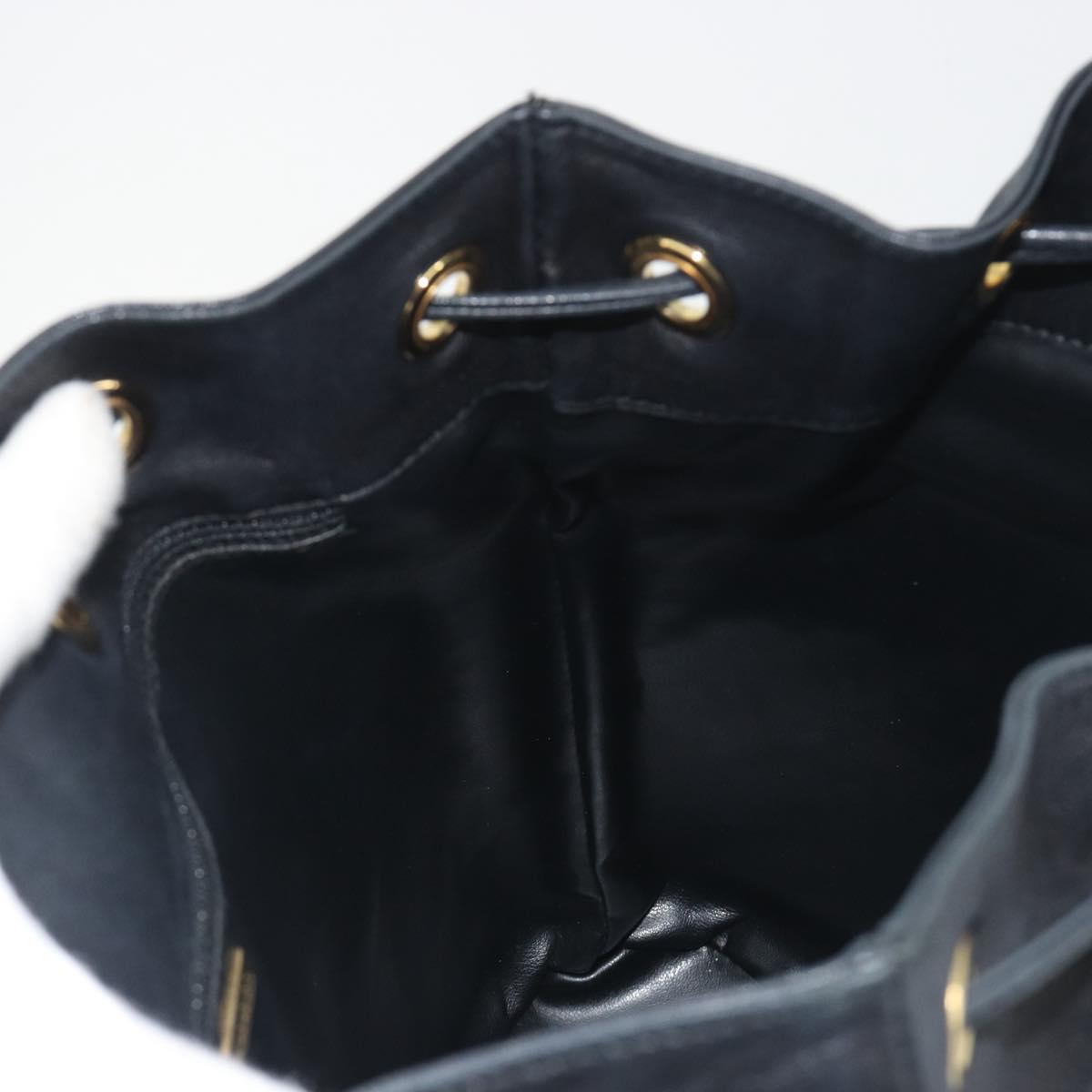 BALLY Chain Shoulder Bag Leather Black Gold Auth 194985A