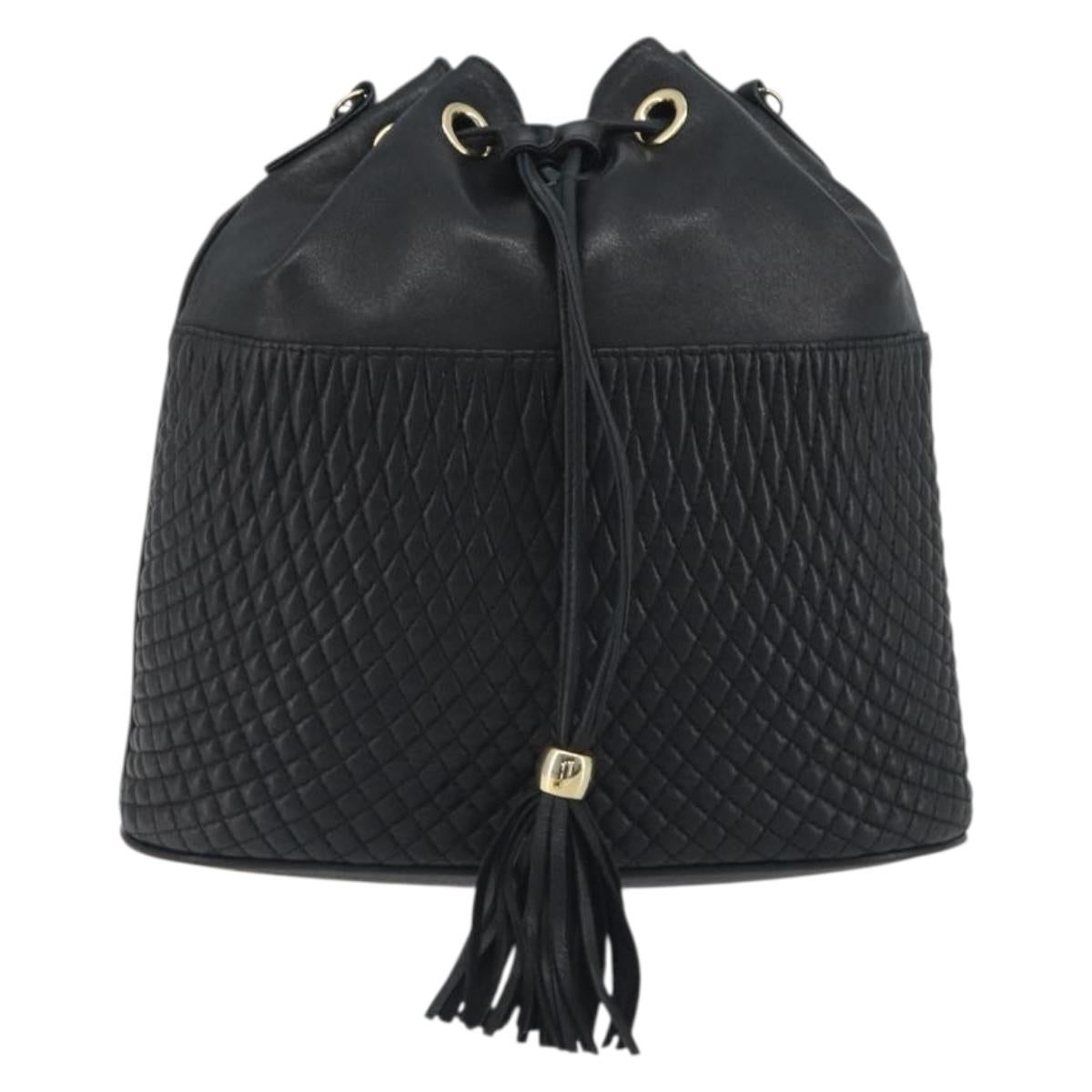 BALLY Chain Shoulder Bag Leather Black Gold Auth 194985A