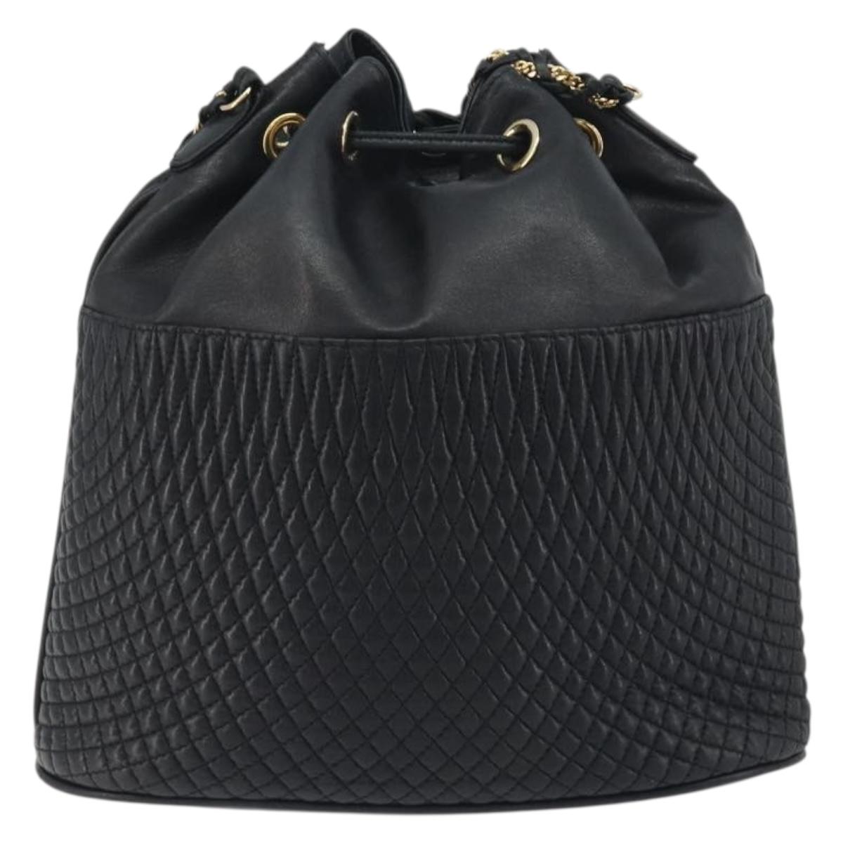 BALLY Chain Shoulder Bag Leather Black Gold Auth 194985A
