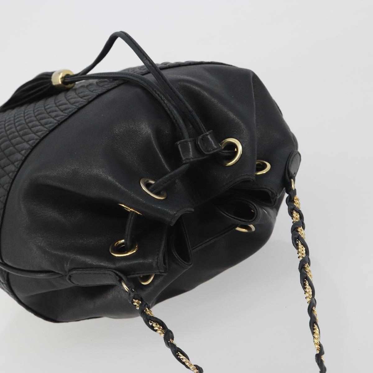 BALLY Chain Shoulder Bag Leather Black Gold Auth 194985A