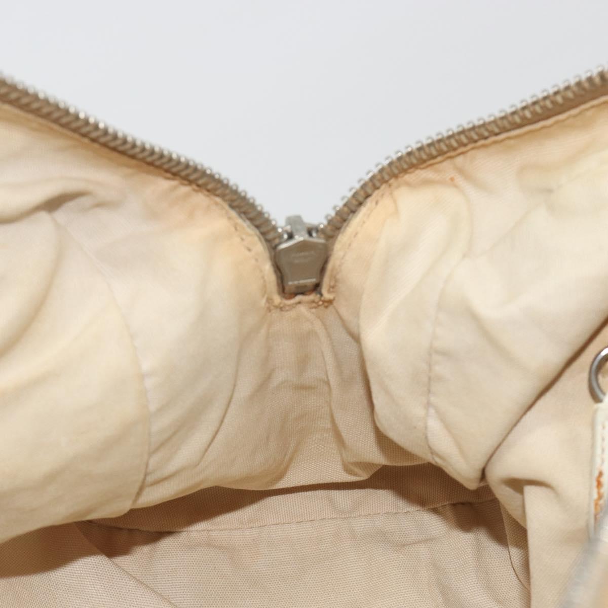 Miu Miu Boston Bag Canvas Beige Silver Auth 194986