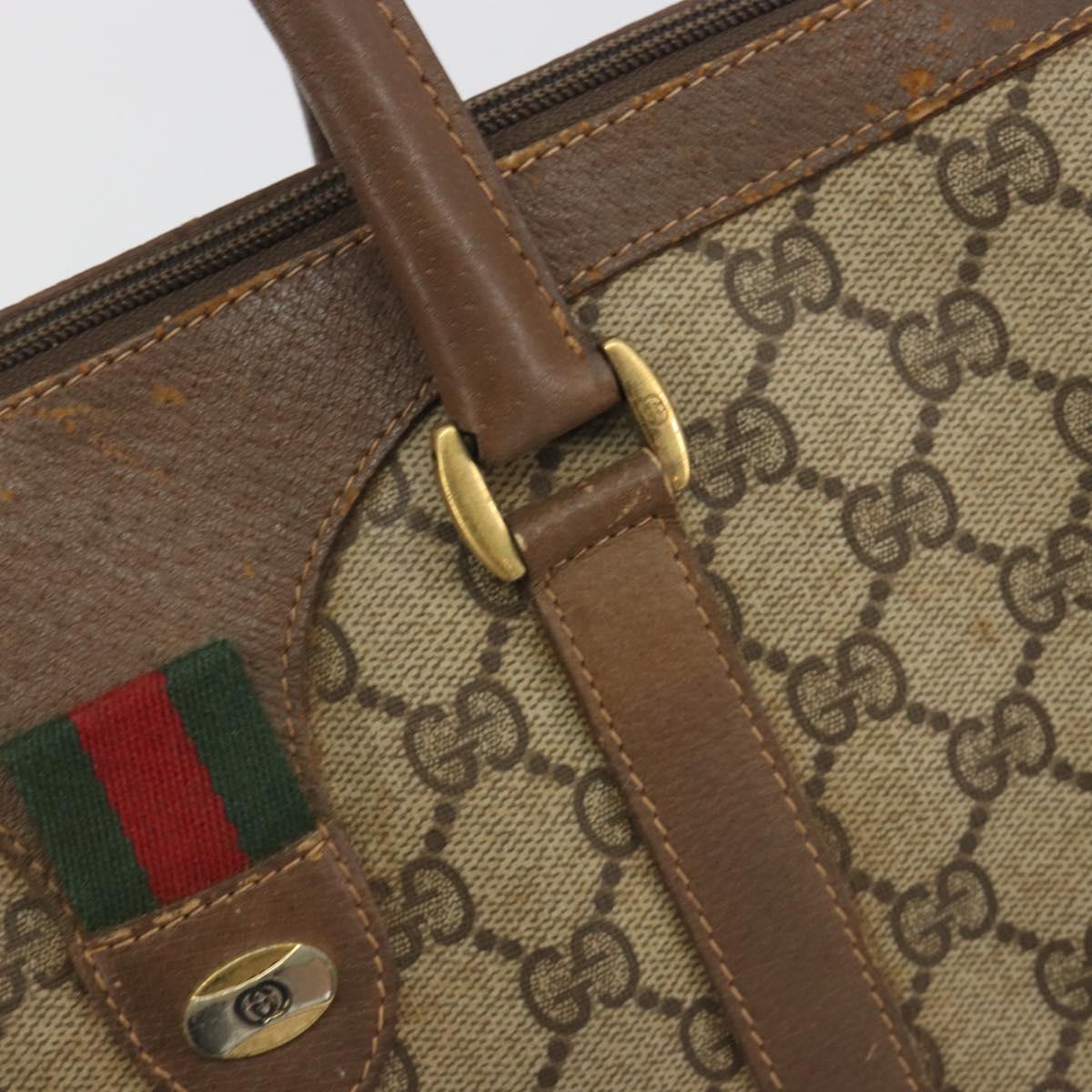 GUCCI GG Supreme Web Sherry Line Boston Bag PVC Beige Gold 40 02 007 Auth 194987