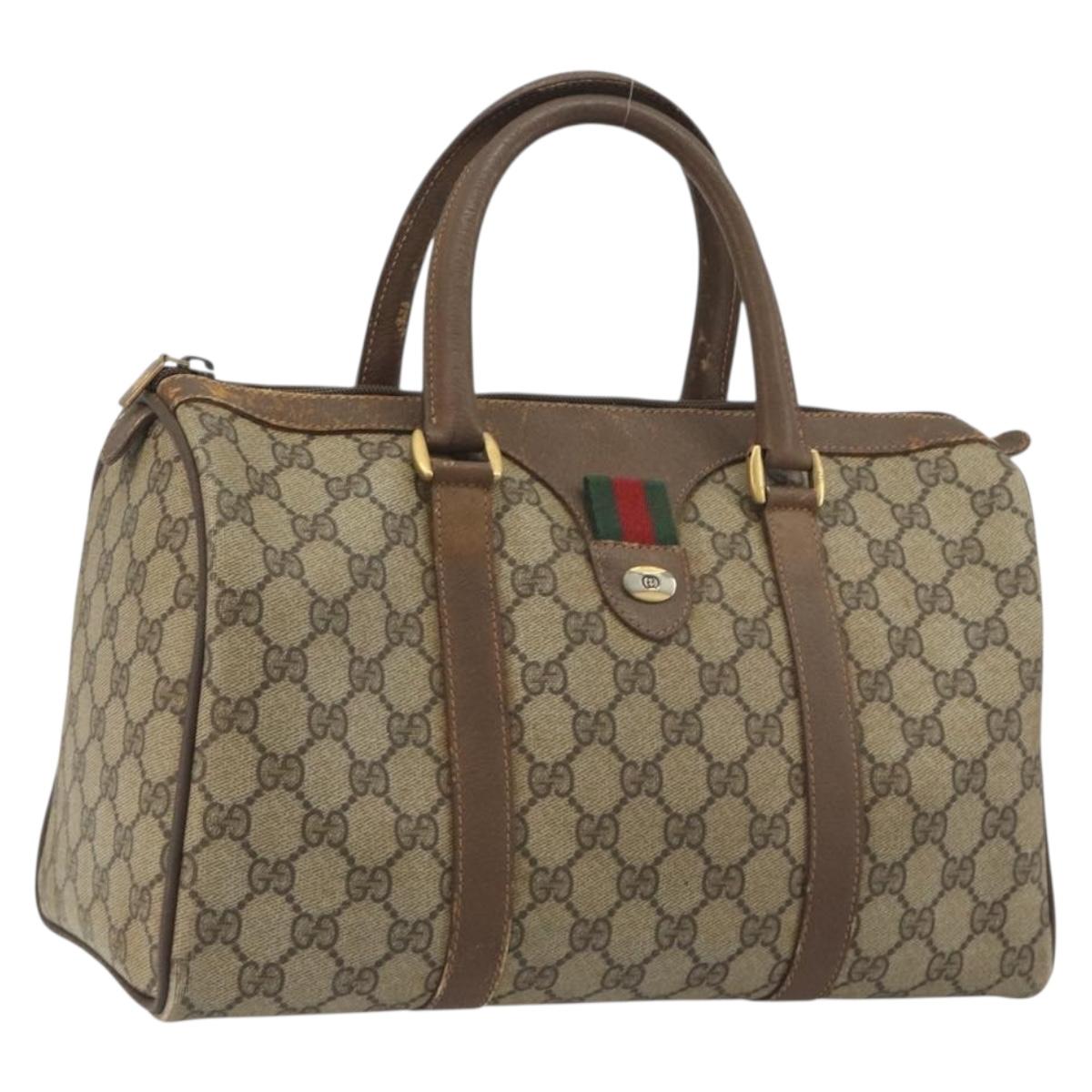 GUCCI GG Supreme Web Sherry Line Boston Bag PVC Beige Gold 40 02 007 Auth 194987