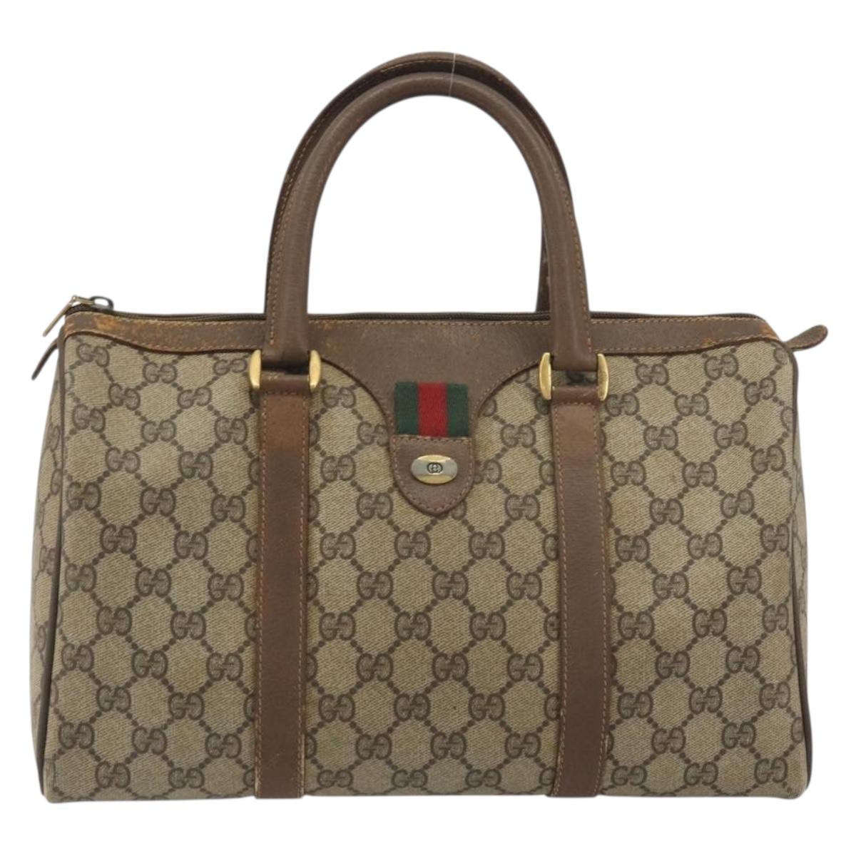 GUCCI GG Supreme Web Sherry Line Boston Bag PVC Beige Gold 40 02 007 Auth 194987