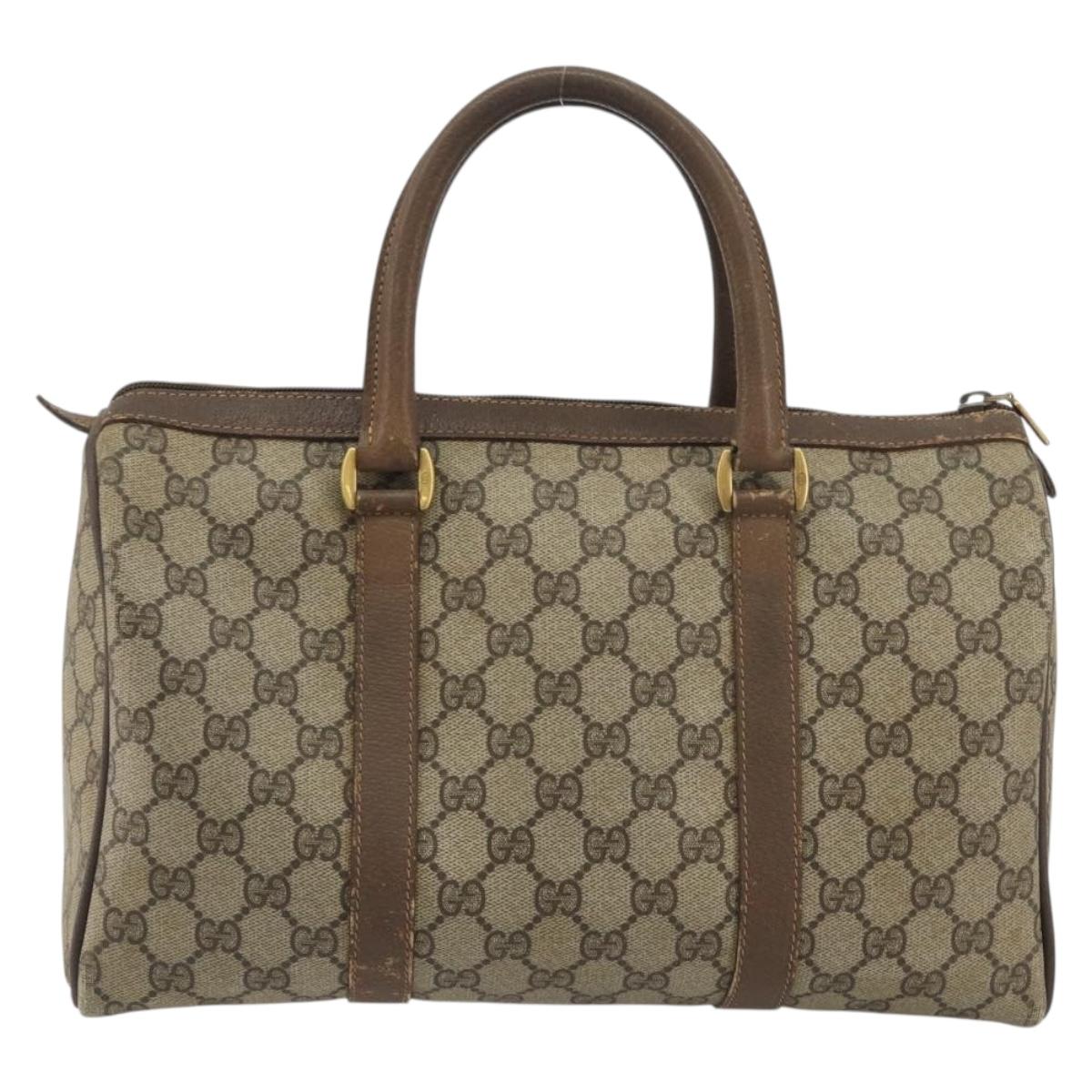 GUCCI GG Supreme Web Sherry Line Boston Bag PVC Beige Gold 40 02 007 Auth 194987
