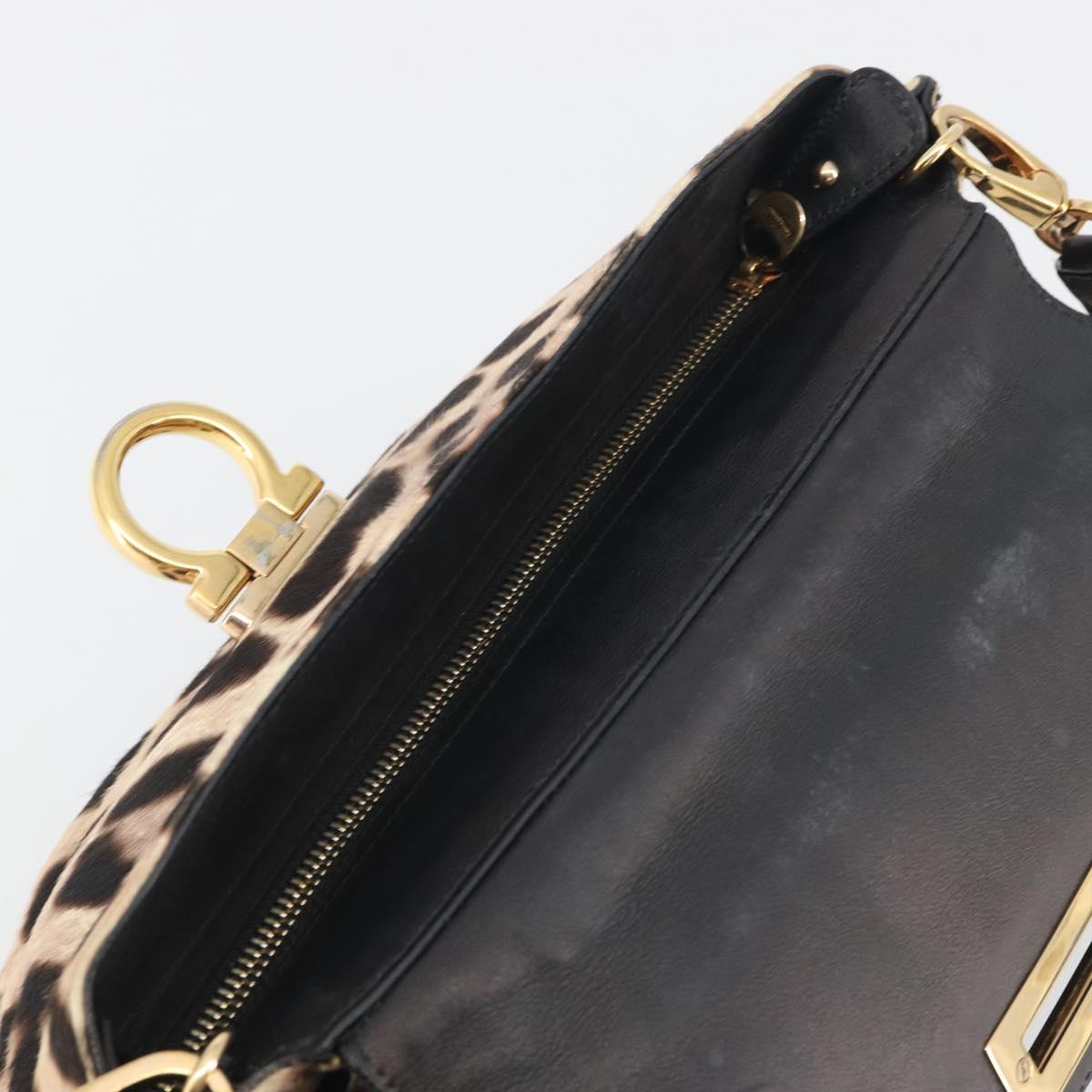 Salvatore Ferragamo Gancini Hand Bag Harako Leather 2way Beige Gold Auth 194990A