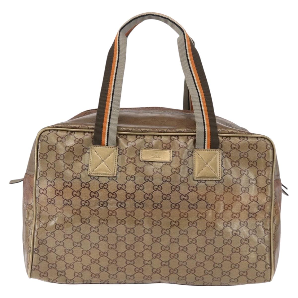 GUCCI GG Crystal Boston Bag Coated Canvas Beige 153240 Auth 194991