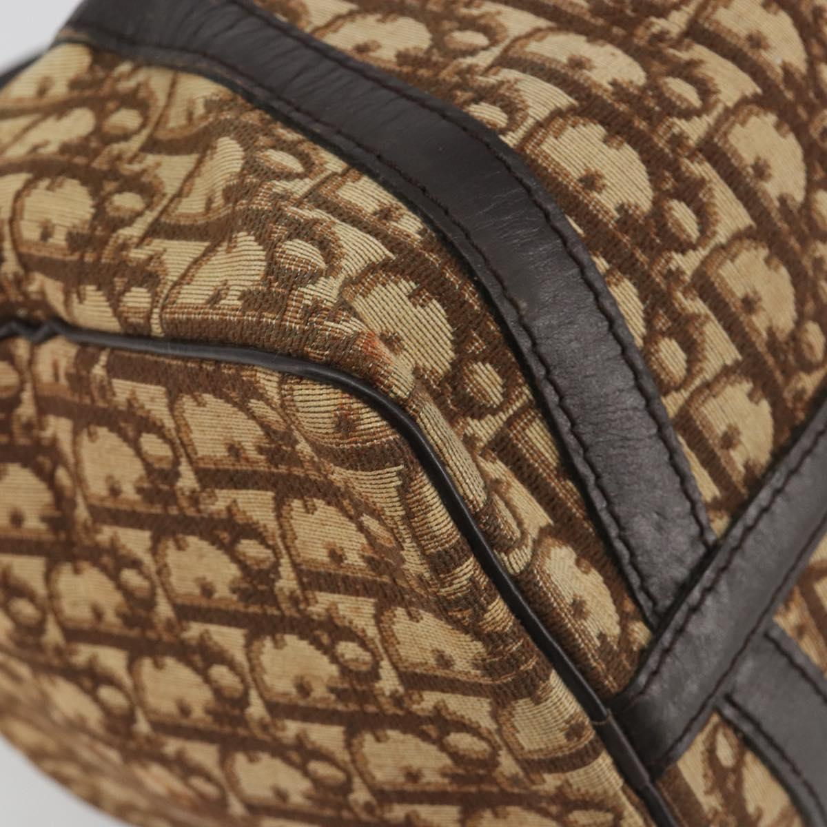 Christian Dior Trotter Canvas Boston Bag Beige Gold Auth 194992