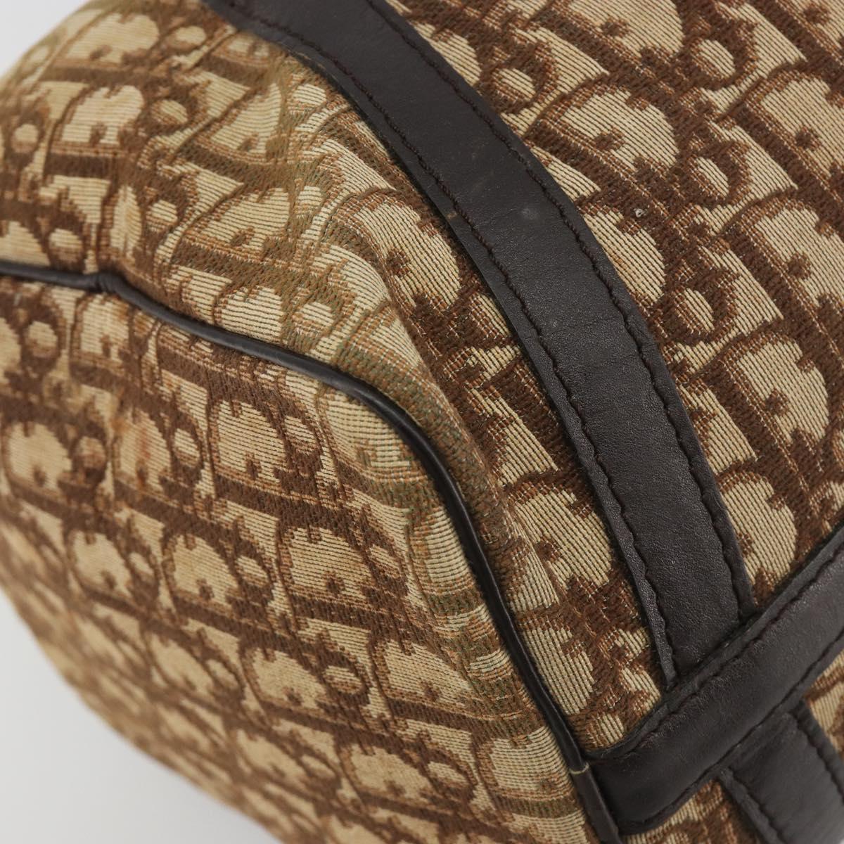 Christian Dior Trotter Canvas Boston Bag Beige Gold Auth 194992